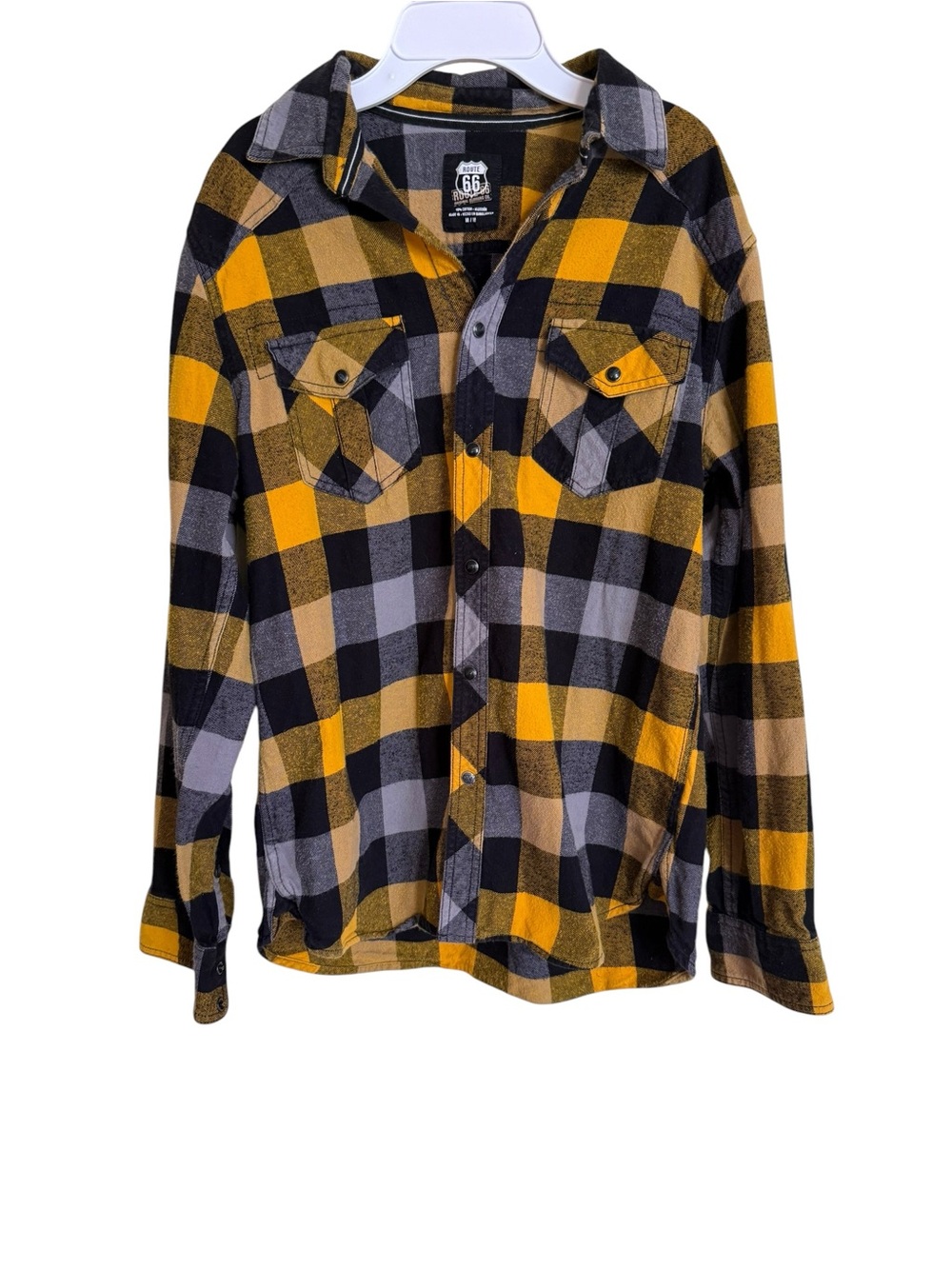 Route 66 Yellow Black Gray Plaid Casual Button-Down Shirt